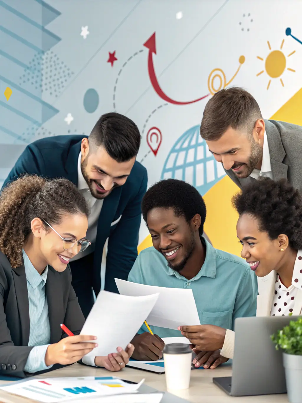A diverse team collaborating on lead generation strategies in a modern office, emphasizing teamwork and effective client acquisition.